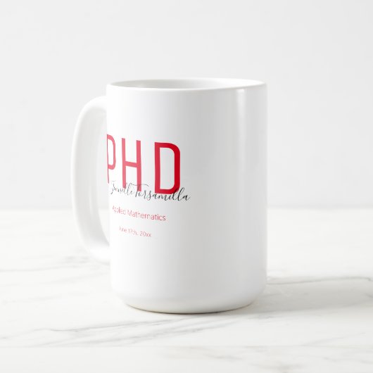 大学院Keepsake Red Black Name PhD コーヒーマグカップ (正面左)