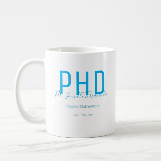 大学院Keepsake White Blue Name Degree PhD コーヒーマグカップ (左)