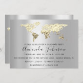 大学院We移動結婚の金ゴールド先マップグレー 招待状 (正面/裏面)