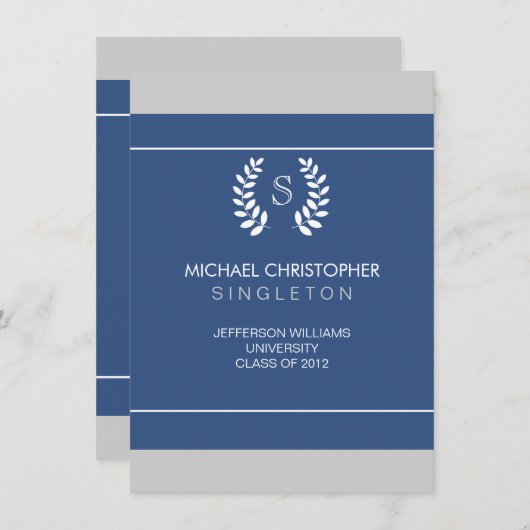 大学青及び白い卒業の発表 案内状 (正面/裏面)