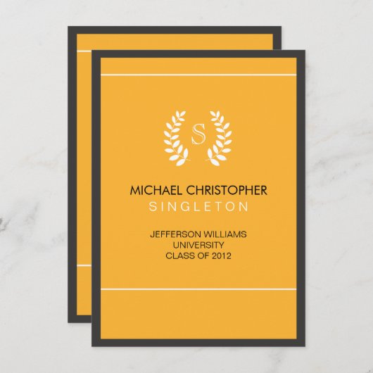 大学黒及び金ゴールドの卒業の発表 案内状 (正面/裏面)