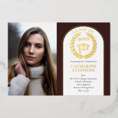 大学 |大学フォトマルーン金ゴールド卒業 箔招待状 (正面)