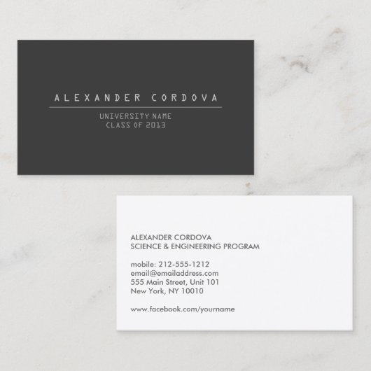 大学/大学生DKグレービジネスカード コーリングカード (正面/裏面)