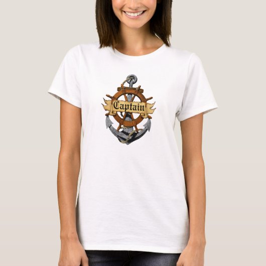 大尉Anchorおよび車輪 Tシャツ (正面)