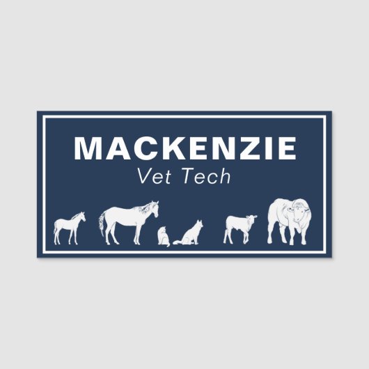 大小の動物獣医の青い名前タグ 名札 (正面)