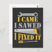 大工おもしろいのこぎり手工作業道具 ポストカード (正面/裏面)