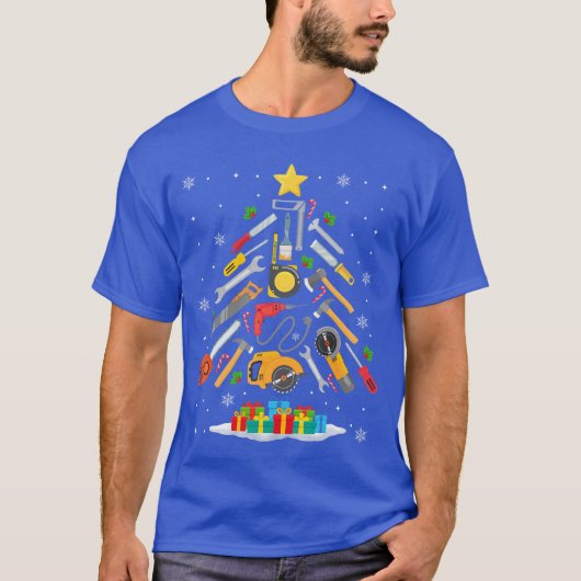 大工のクリスマスツリー パジャマ メリークリスマス 大工 Tシャツ (正面)