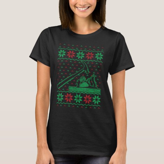 大工のクリスマス大工の木づくり醜いクリス Tシャツ (正面)
