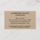 大工の大工ツール素朴ヴィンテージクラフト 名刺 (裏面)