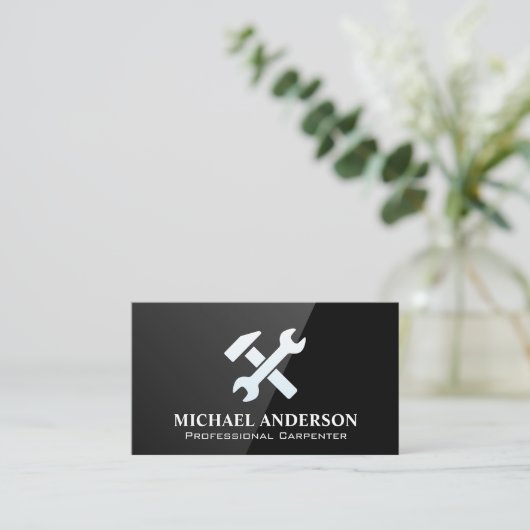 大工の手工具 | 黒の光沢 名刺 (スタンド正面)