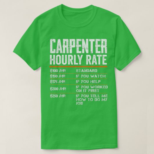 大工の時間給おもしろい木工労働率 Tシャツ (デザイン正面)