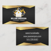 大工の道具と金ゴールドブラックメタル 名刺 (正面/裏面)