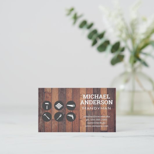 大工の道具 | 木板 名刺 (スタンド正面)