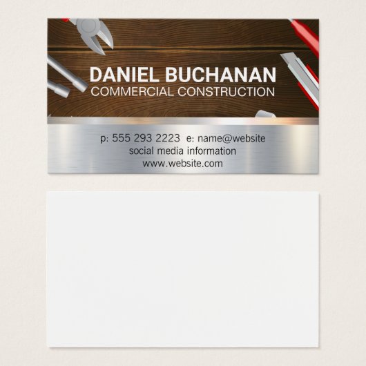 大工の道具 |木目メタリック背景 (正面&裏面)