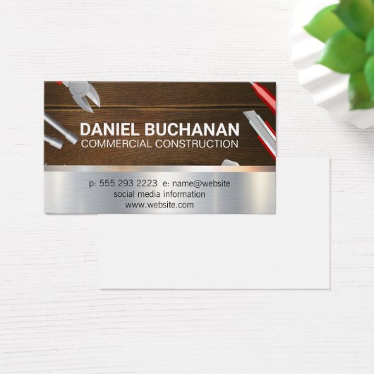 大工の道具 |木目メタリック背景 (デスク)