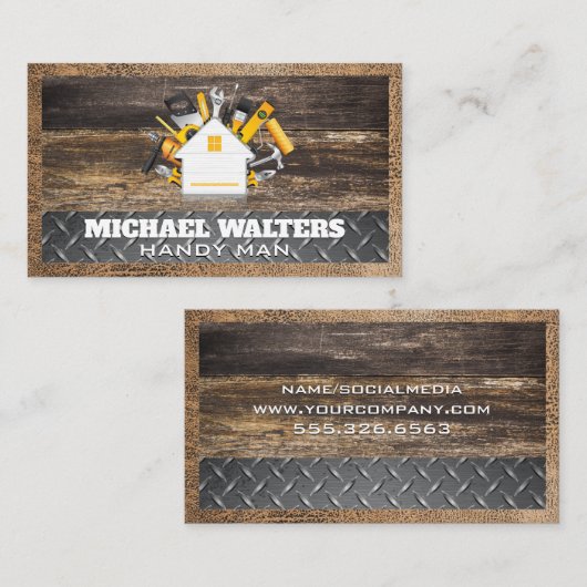 大工の道具 | 木製板鋼皮革 名刺 (正面/裏面)
