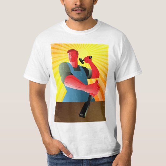 大工の顕著なハンマーののみポスターレトロ Tシャツ (正面)