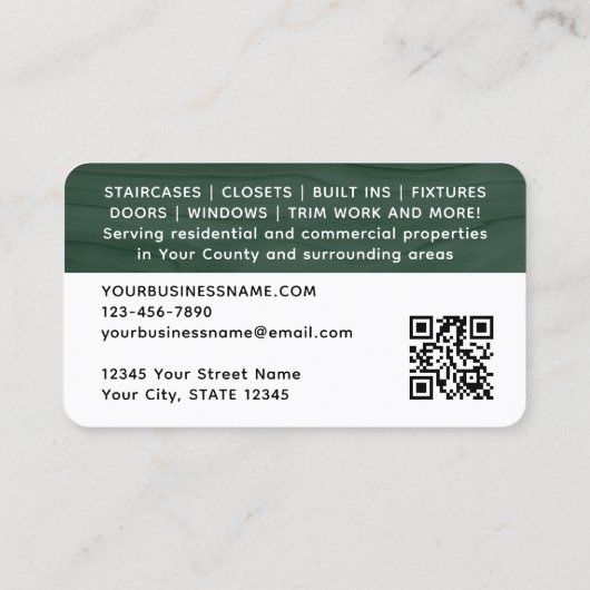 大工フォトロゴ素朴木目緑モダン 名刺 (裏面)