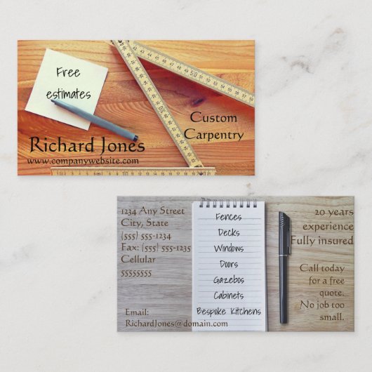 大工仕事、木製の働きおよび台所フィッター 名刺 (正面/裏面)