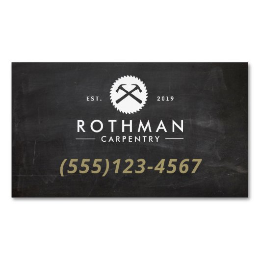 大工用ハンマー及び鋸建築ビジネスカー マグネット名刺 (正面)