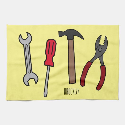 大工道具の漫画イラストレーション キッチンタオル (横)