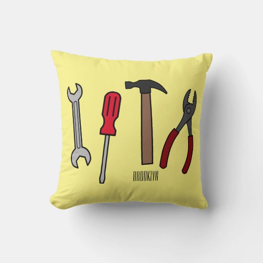 大工道具の漫画イラストレーション クッション (正面)