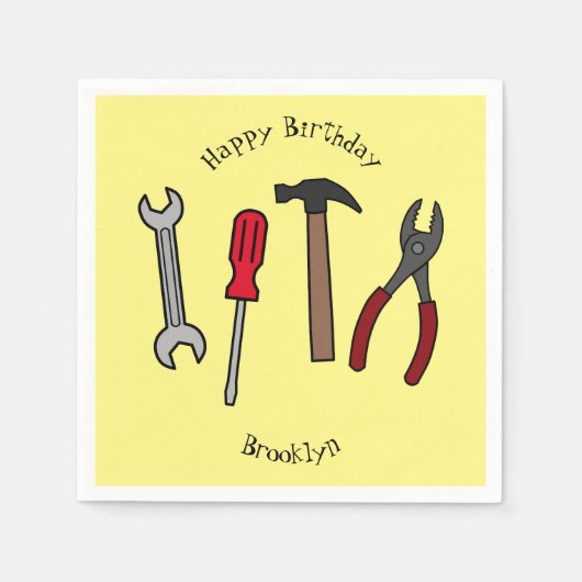 大工道具の漫画イラストレーション スタンダードカクテルナプキン (正面)