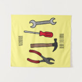 大工道具の漫画イラストレーション タペストリー (正面(横))
