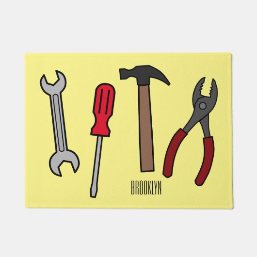 大工道具の漫画イラストレーション ドアマット (正面)