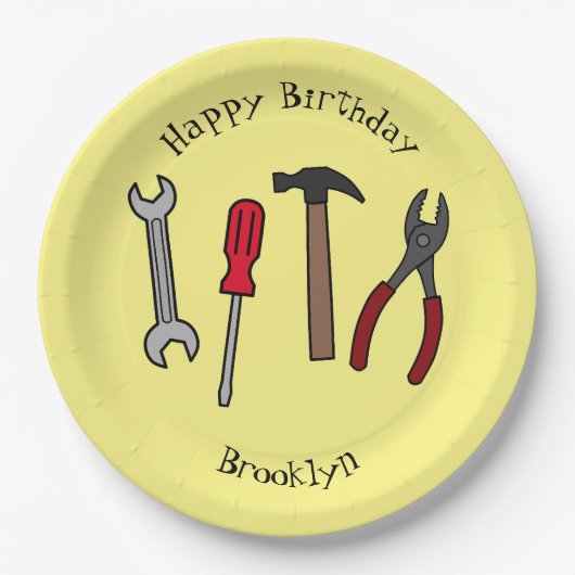 大工道具の漫画イラストレーション ペーパープレート (正面)