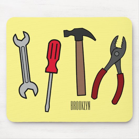 大工道具の漫画イラストレーション マウスパッド (正面)