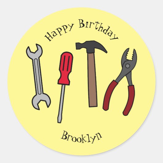 大工道具の漫画イラストレーション ラウンドシール (正面)