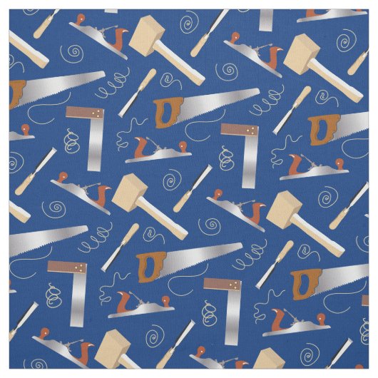 大工道具Woodworking Toolkit on Blue ファブリック (見本)