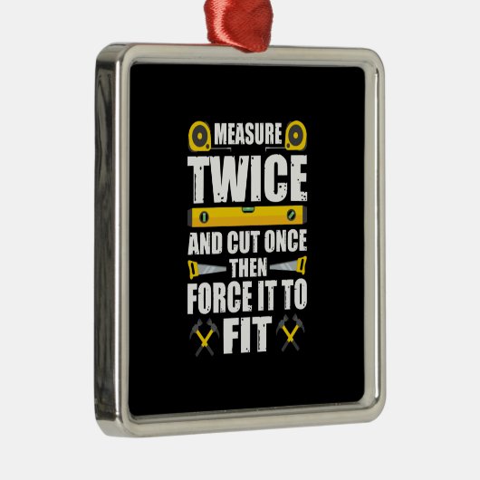 大工1回木工おもしろいを2回刈る メタルオーナメント (右)