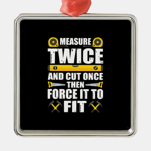 大工1回木工おもしろいを2回刈る メタルオーナメント (正面)