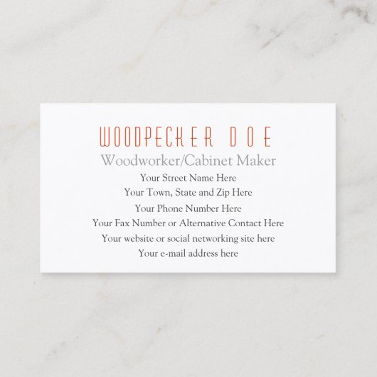 大工、木工、キャビネットメーカー、両面 名刺 (裏面)