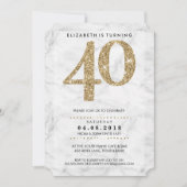 大年齢数大理石40モダン金ゴールドグリッター 招待状 (正面)