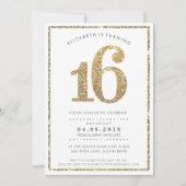 大年齢数招待状16モダン金ゴールドグリッター 招待状 (正面)