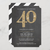 大年齢数招待状40モダン金ゴールドグリッター 招待状 (正面/裏面)
