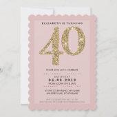 大年齢番号40モダン金ゴールドグリッターブルーチピンク 招待状 (正面)
