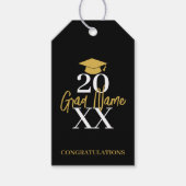 大年 – 名前と帽子 – 黒い金ゴールド卒業 ギフトタグ (正面)