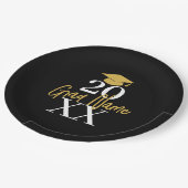 大年 – 名前と帽子 – 黒い金ゴールド卒業 ペーパープレート (アングル)