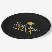 大年 – 名前と帽子 – 黒い金ゴールド卒業 ペーパープレート (アングル)