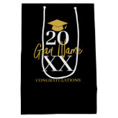 大年 – 名前と帽子 – 黒い金ゴールド卒業 ミディアムペーパーバッグ (裏面)