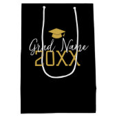 大年 – 名前と帽子 – 黒い金ゴールド卒業 ミディアムペーパーバッグ (裏面)