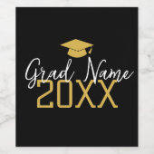 大年 – 名前と帽子 – 黒い金ゴールド卒業 ワインラベル (シングルラベル)