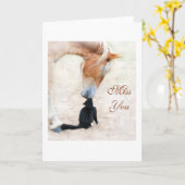 大恋しく思きな馬と鼻に小さな猫の鼻 カード (黄色い花)