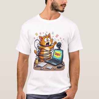 大慌て猫ケーブル大混乱 リモートワークで大失敗 Tシャツ