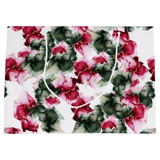 大抱き枕 |抽象芸術クリムゾンとセージ・グリーン ラージペーパーバッグ (正面)