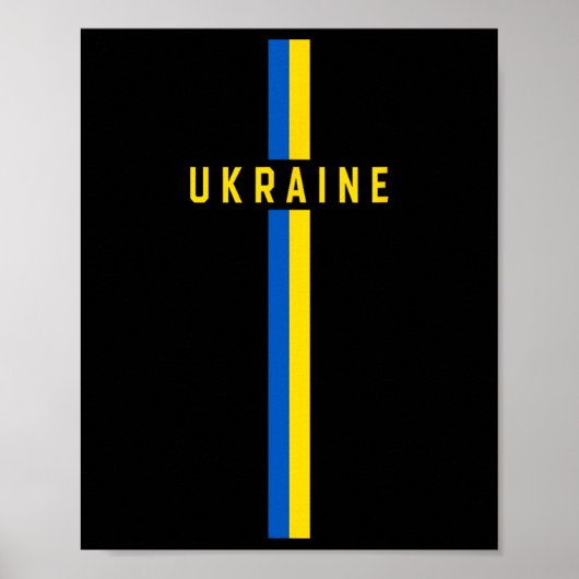 大文字で「ukraine」と書かれた縦型のウクライナ国旗 ポスター (正面)
